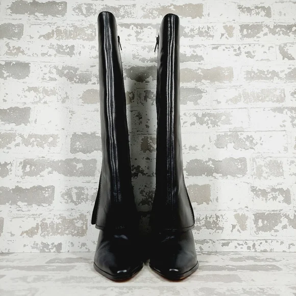 New Vince Camuto Tibani Black Leather Foldover Shaft Knee High Boot. M53
